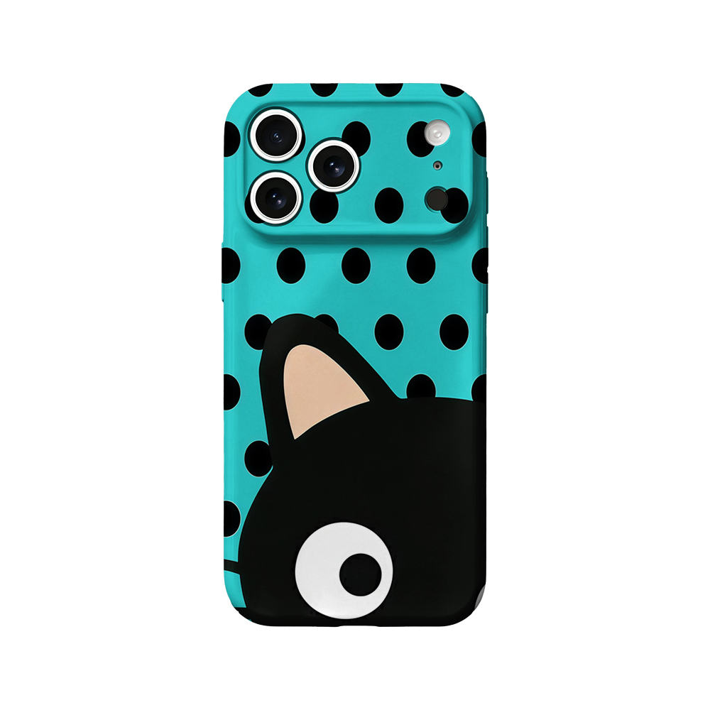 Apple Iphone 15 Pro Max - Turquoise Polka Dot Cat Phone Case